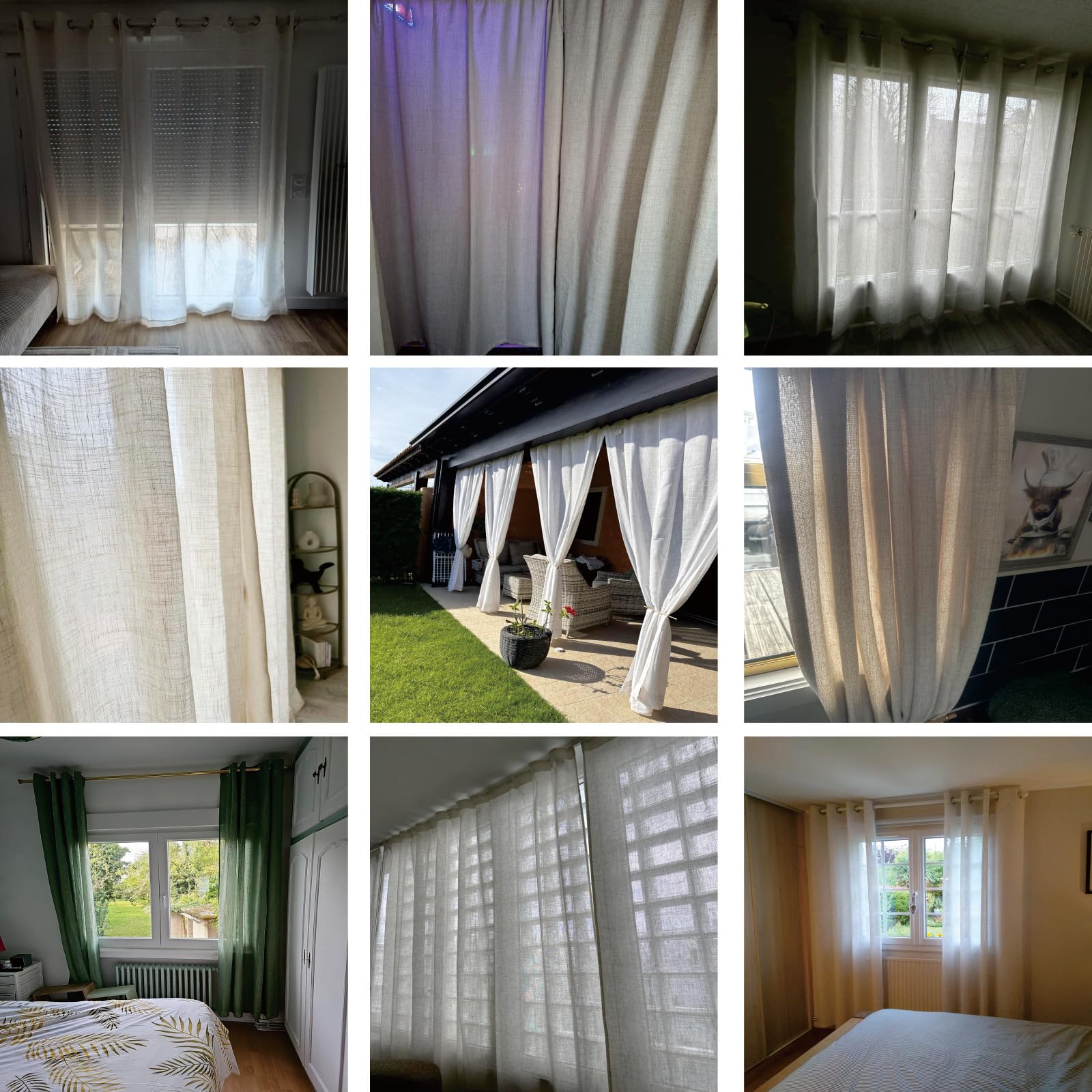 Boho Leinen Vorhang Halbtransparente Gardinen 110 x 100 cm Gardinens mit Ösen Lichtdurchlaessig, leicht und datenschutz dekorativ Leinenvorhang für Wohnzimmer und Schlafzimmer Voile Gardine, braun