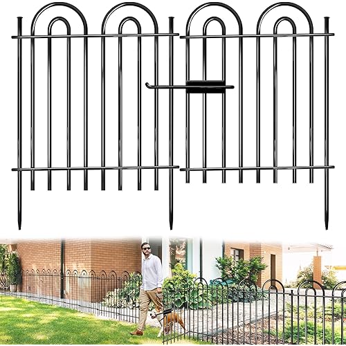 5 Panels Decorative Garden Fence with Gate, 36in(H)×10.8ft(L) Tall No Dig Fence Animal Barrier, Metal Tube Garden Edging Border, Reusable Ground Defense Temporary Fencing for Outdoor Yard, Black