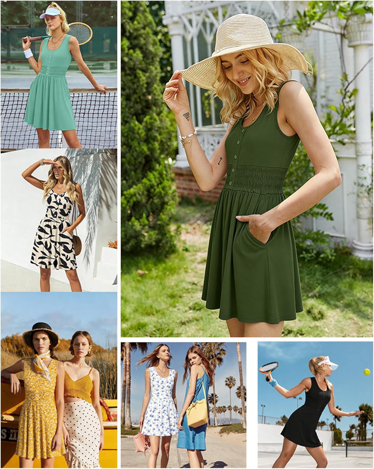 AUSELILY Women’s Button Down Sleeveless Dress Elastic Empire Waist Smocked Mini Dresses 2026 New - Image 5