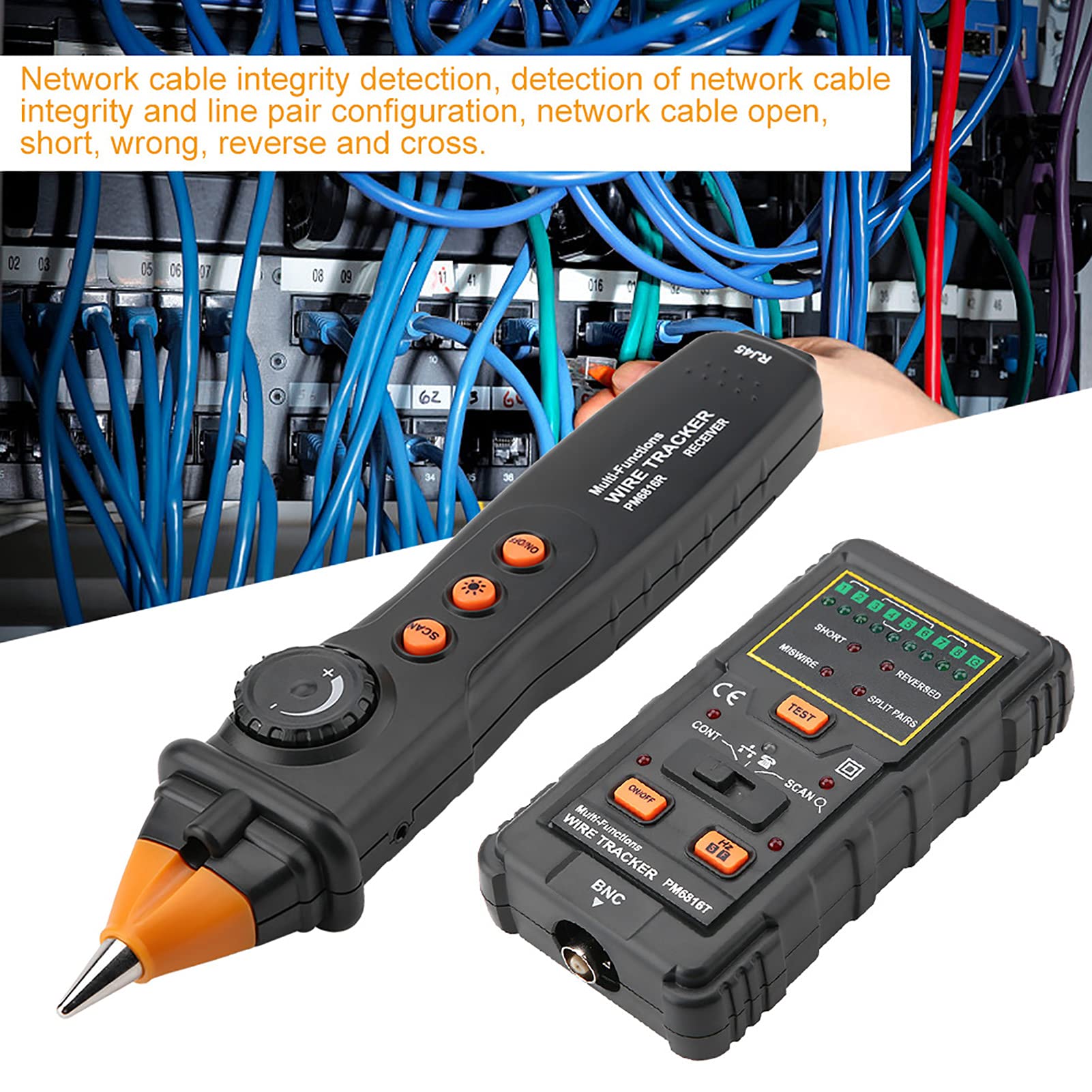YWBL-WH Tester per Cavi di Rete Localizzatore di Cavi Localizzatore di Linea RJ45 RJ11, PM6816 Ricevitore da 8,5x1,8x1,3 Pollici Emettitore da 4,9x2,6x1,2 Pollici 371g Test da 13,1 Once
