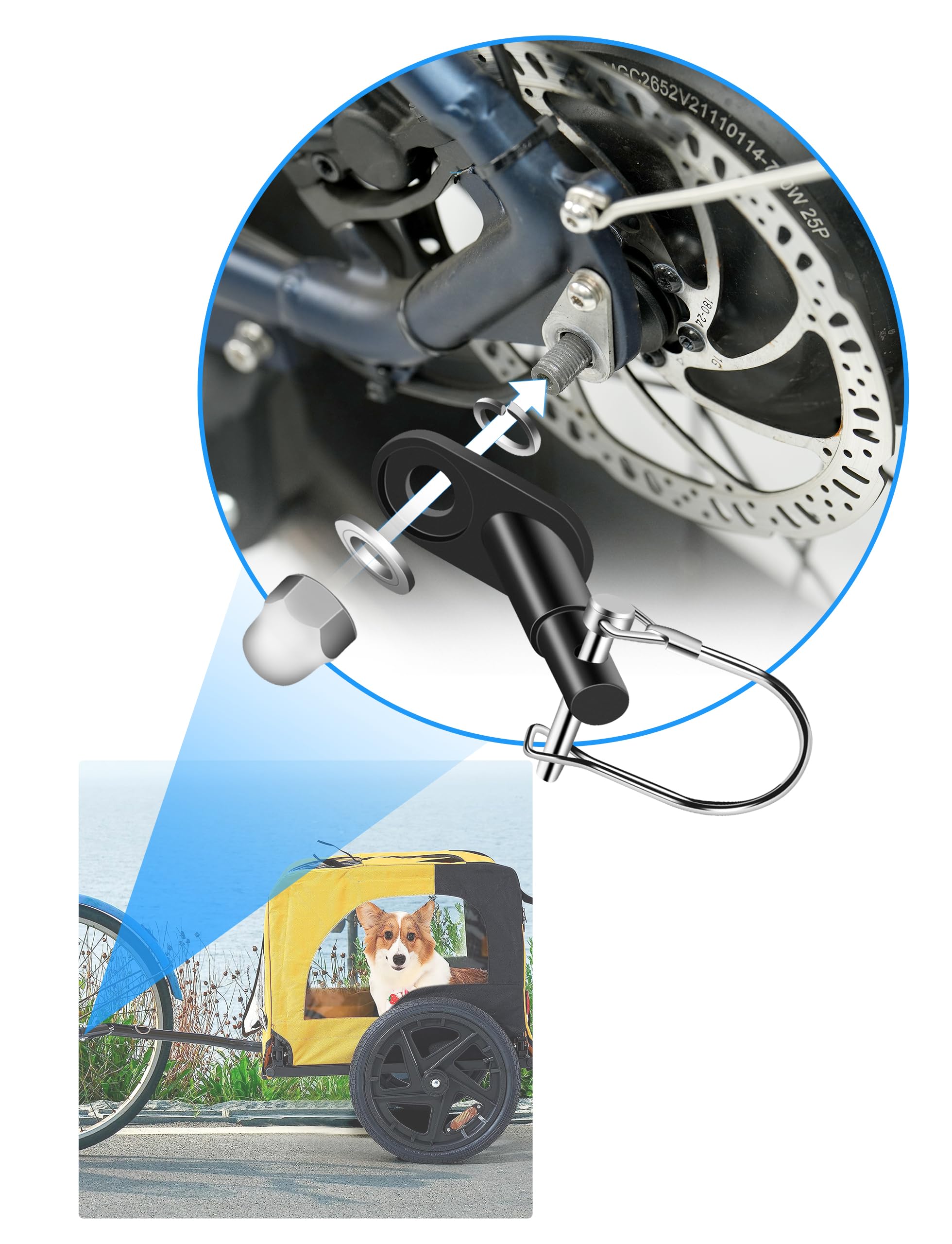 HONGECB Fietskar koppeling, fiets trekhaak, aanhanger, accessoires met veiligheidspen, fietsaanhanger koppeling, fietskar koppeling voor kinderen en hondenaanhangers (B