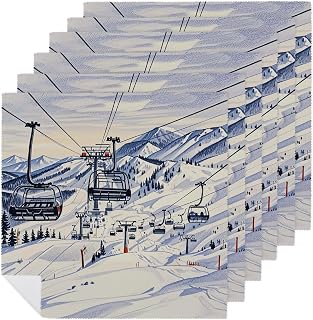 Cloth Napkins Durable Dinner Napkin Soft Absorbent Table Napkin Set of 6 PCS Mount Horsney Ski Lift Kitchen Placemats Reusable Washable Napkins for Parties Restaurant Wedding Hotel