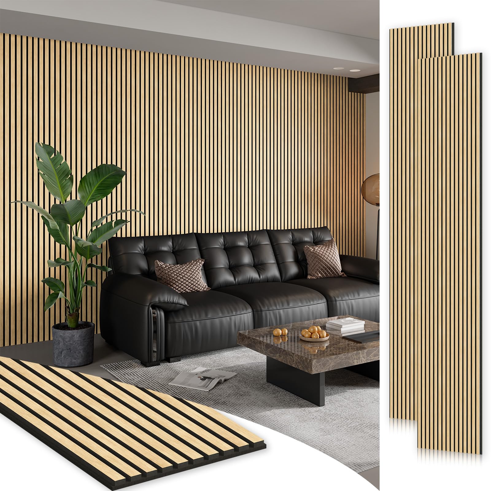 smartstandard 2 pack 106" x 12.6" wood slat wall panels, soundproof wooden wall panels, acoustic wood panels for wall, 3d fluted wood panels for interior wall decor, white oak