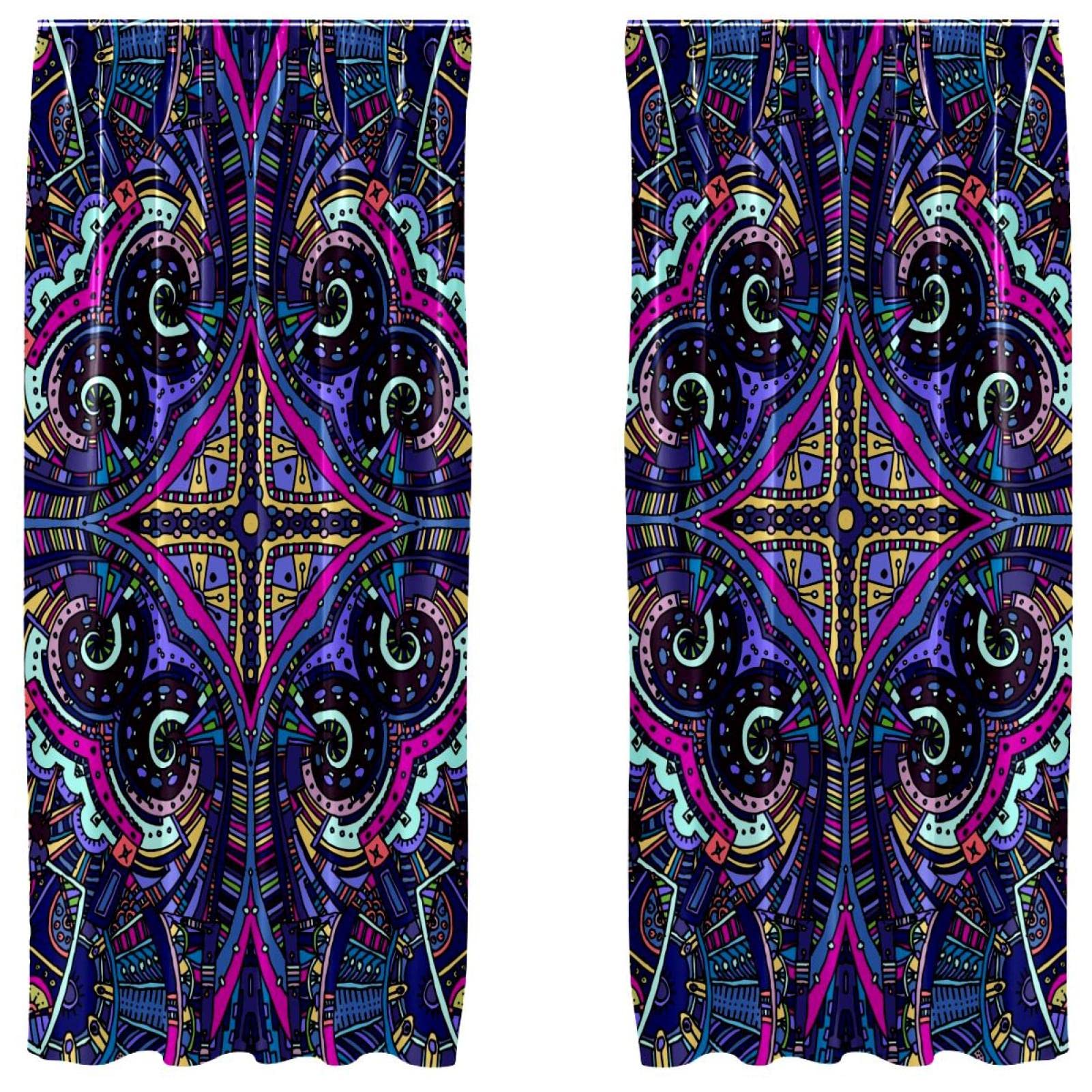 Cortinas para dormitorio de búho psicodélico y mandala púrpura en set de 2 paneles