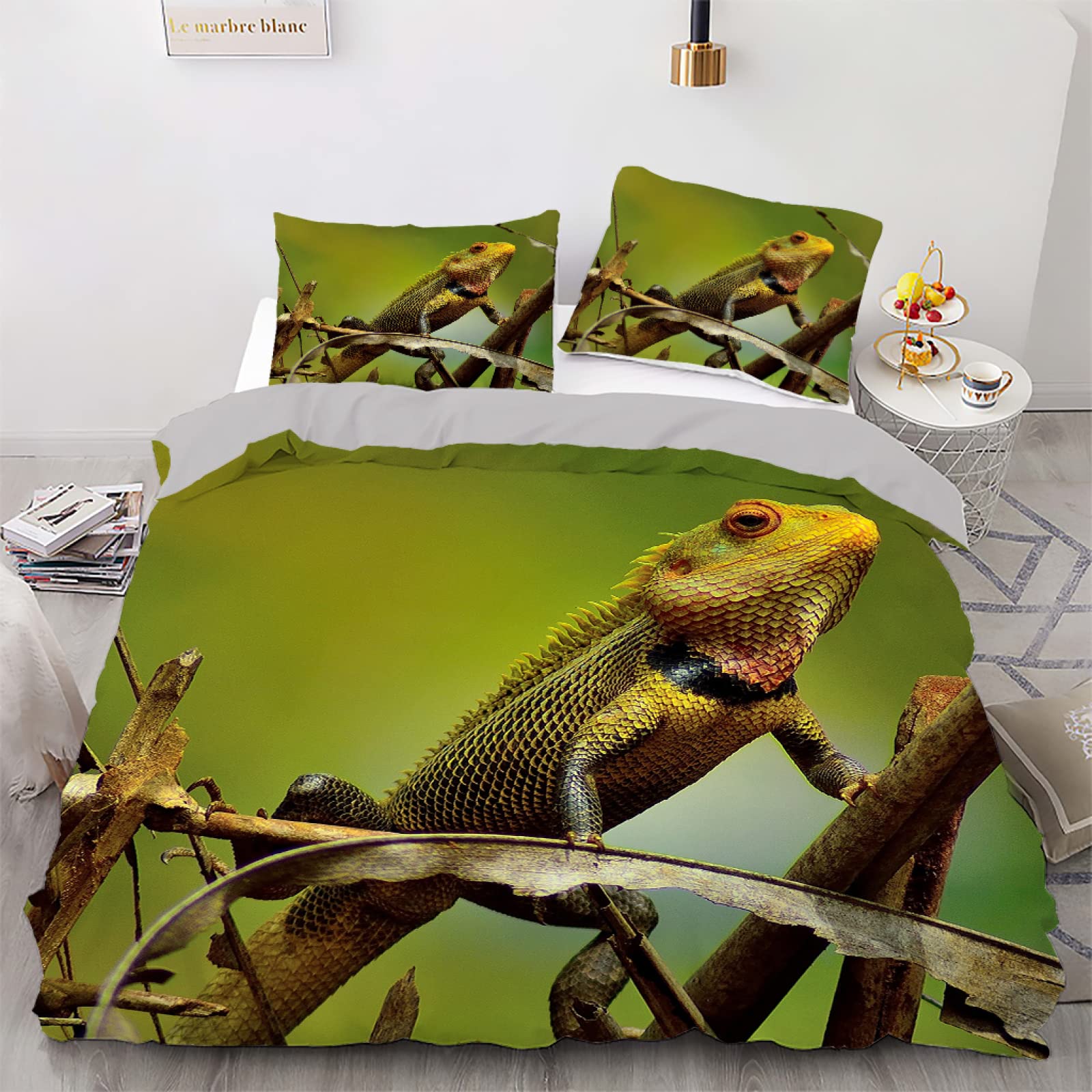 Parure de lit 220x240 anti-plis en vert caméléon pour un lit parfait