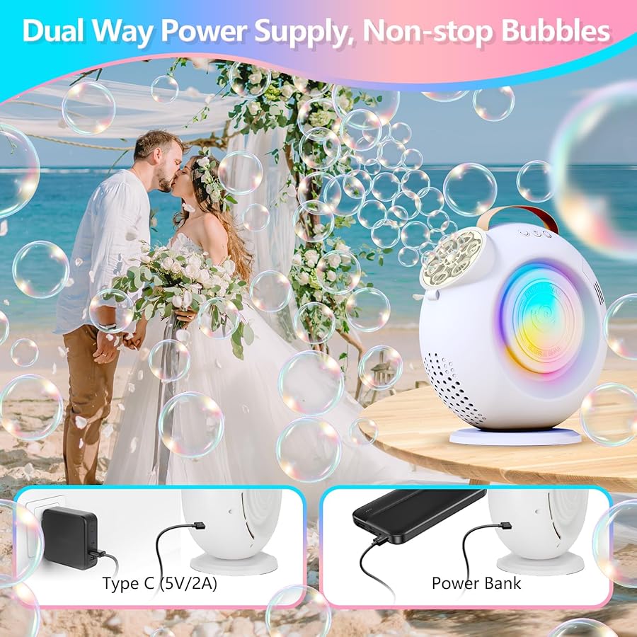 Bubble Machine, Automatic Bubbles Blower for Kids Toddlers - 15000+ Bubbles Per Min, 90°/360° Auto Rotation & LED Light, Rechargeable Bubble Maker for Birthday Parties Wedding Outdoor Activities Gifts - image 5