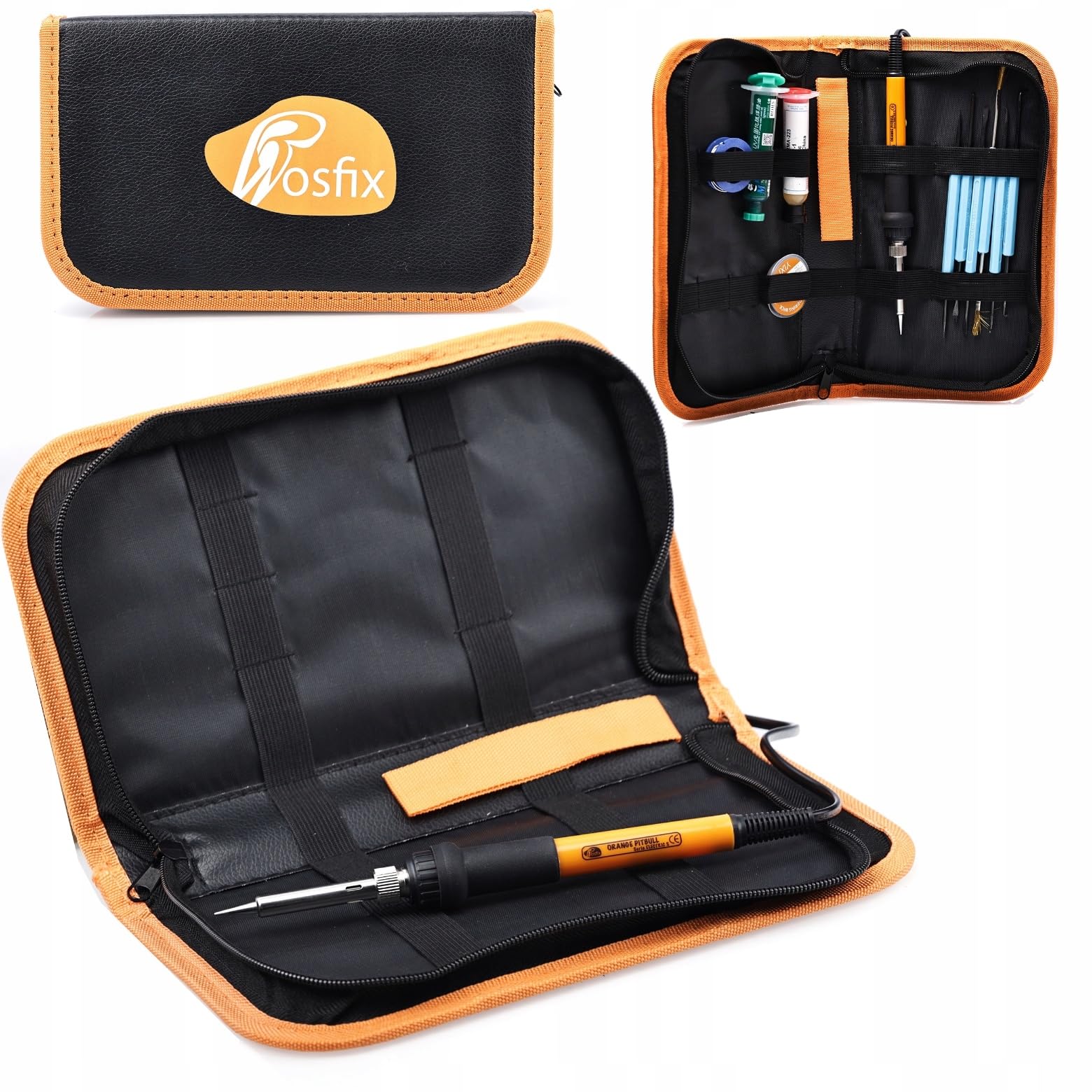 Estación de soldadura T12 Orange Akbash Standard – Soldador con pantalla LCD de 75 W, modo de suspensión, temperatura 200 – 450 °C, calentamiento rápido, juego de 14 piezas con organizador para