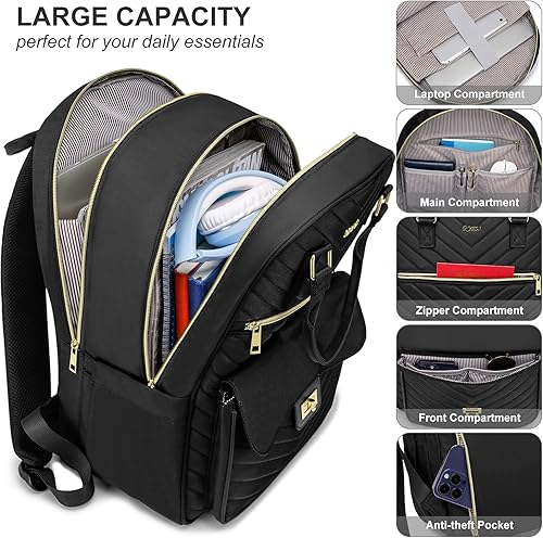 Miniatura 2 de Mochila escolar estética para adolescentes, bolsa para laptop con puerto USB para mujeres, estudiantes universitarios, mochilas de mujer, color negro
