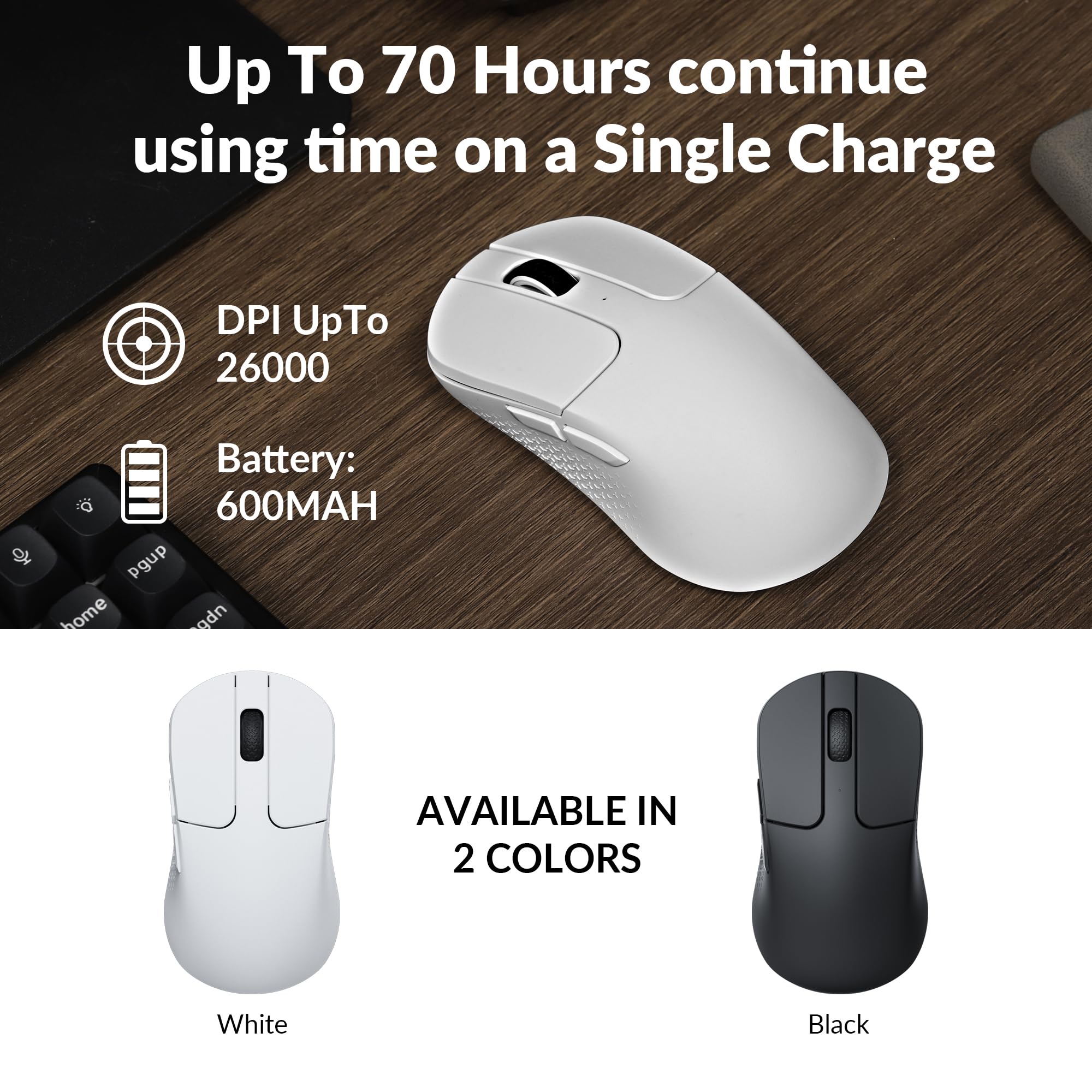 Keychron M3 Mini Kabellose optische Maus, Bluetooth 5.1/2,4 GHz/USB-C, 1000 Hz Abtastrate, PixArt 3395, 26 000 DPI/650 IPS, Programmierbarer, 55g Ultraleicht, für Windows, Mac und Linux – Weiß