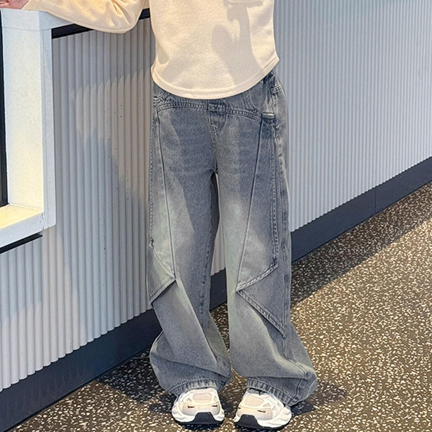 Baggy Jeans for Girls Wide Leg High Waist Casual Denim Pants Teen Straight Leg Stretchy Washed Trendy Streetwear Jean