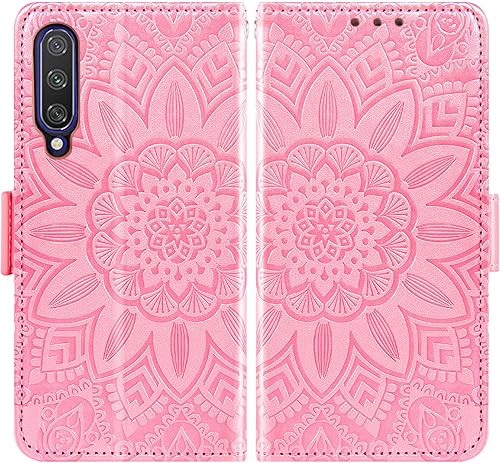 Miniatura 6 de Asuwish Funda de teléfono para Xiaomi Mi A3 con protector de pantalla de vidrio templado y billetera de cuero de flores con tapa para tarjeta de