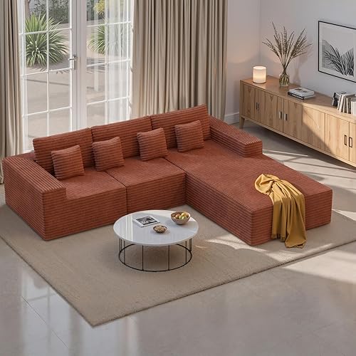 Miniatura 9 de Sofás seccionales modulares de nube de 111 pulgadas con chaise en forma de L, sofá tapizado de asiento profundo sin estructura para sala de estar,