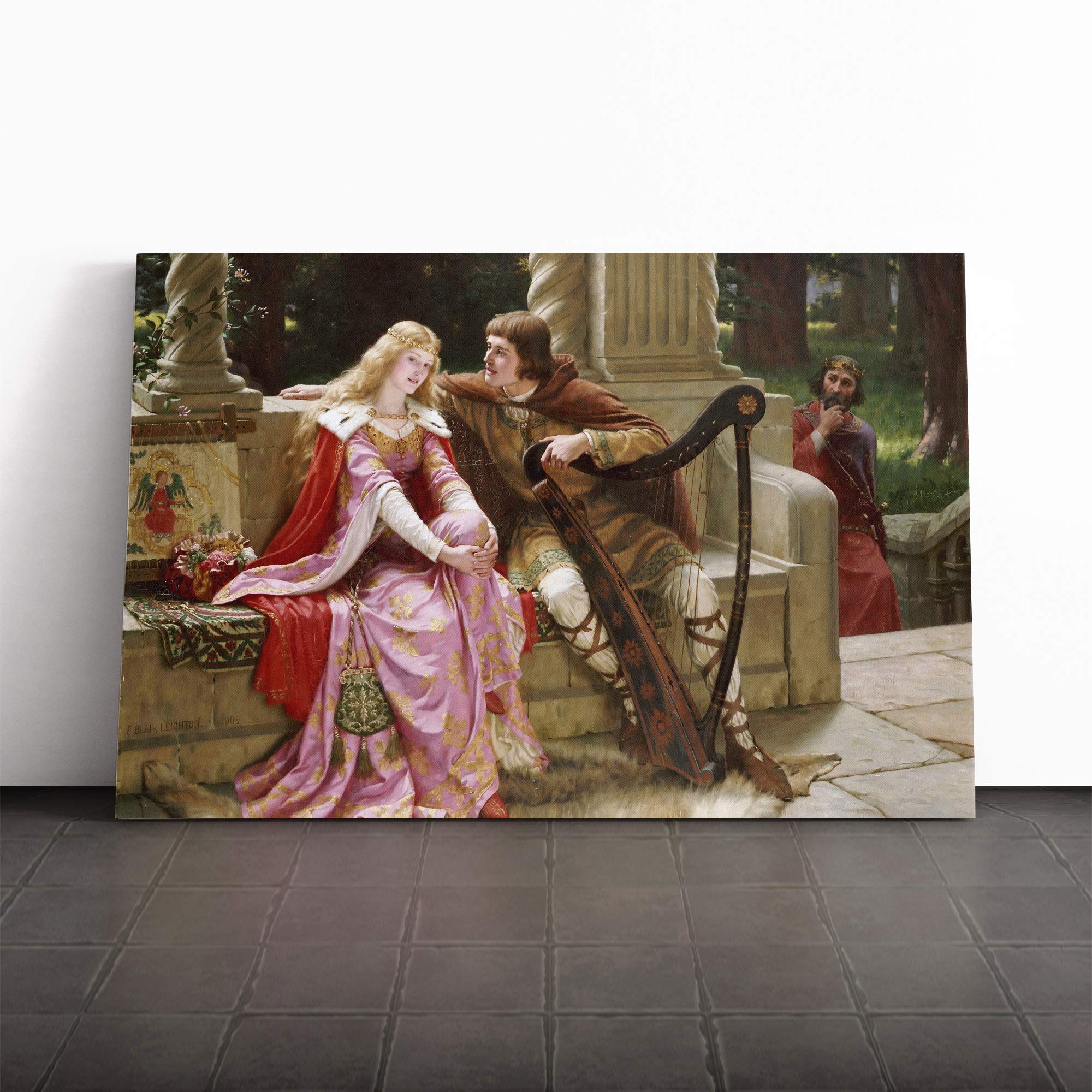 Edmund Leighton Tristan and Isolde Canvas Print | Gallery Wrapped 30mm Frame Wall Art | 24x16 inches | Ready to Hang | Modern Picture | Living Room Bedroom Lounge Office