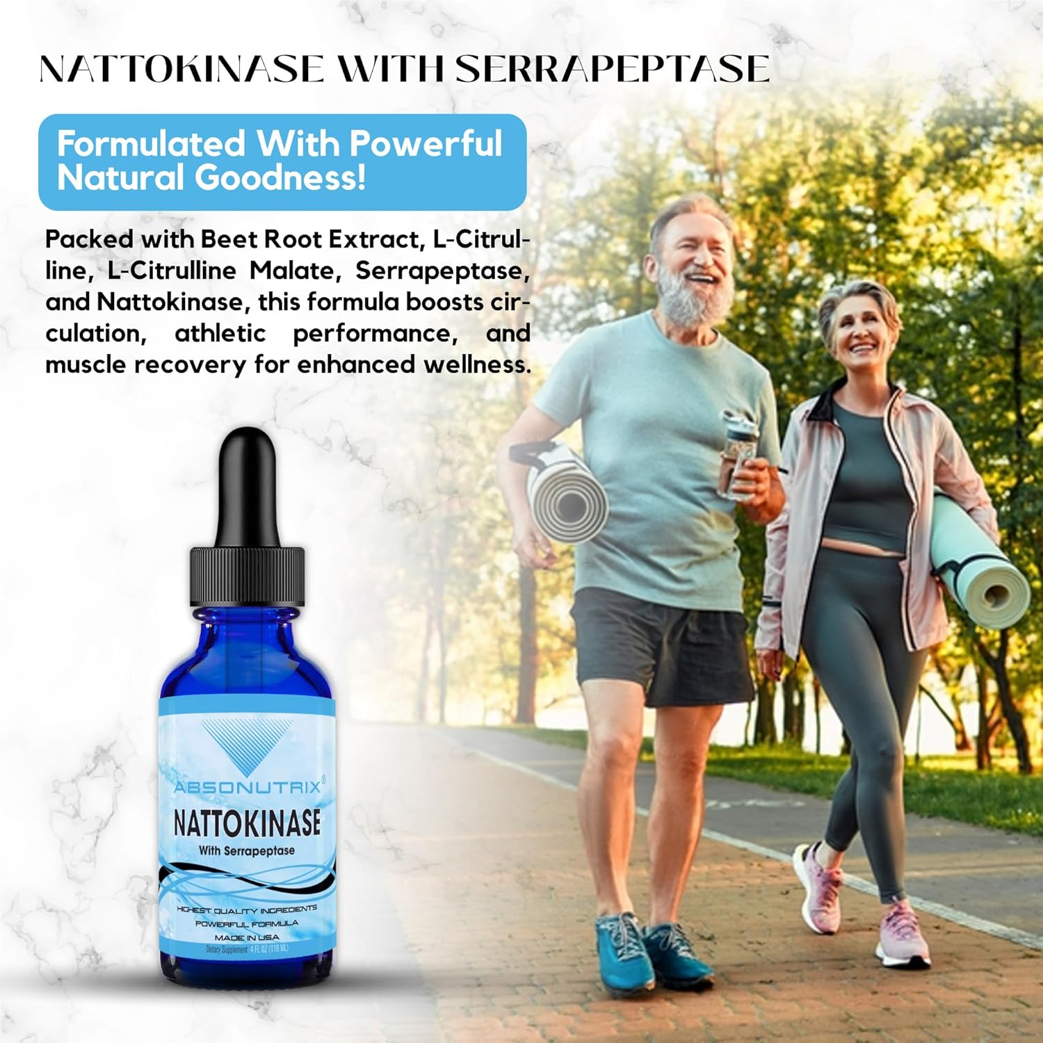 Absonutrix Nattokinase with Serrapeptase Supplement Liquid Drops - A, 390 mg, 4 FL OZ Liquid, 302 Servings, Made in USA, Beet Root Extract, Gluten-Free, Non-GMO, GMP Certified