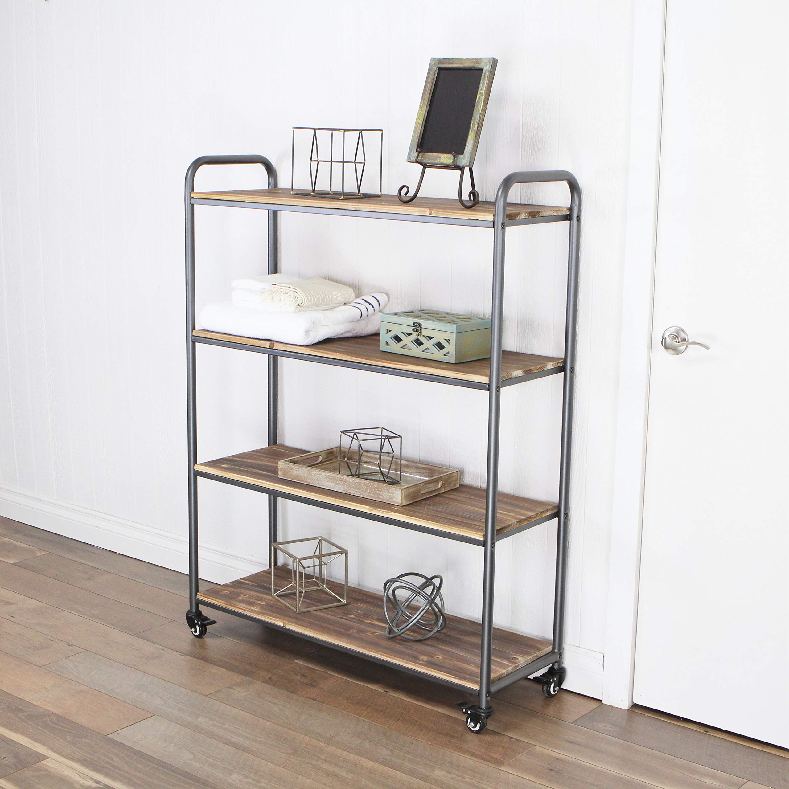 Cheung's S Fp Brown Metal and Wood Gray Cart with Wheels, 38.5 x 13.25 x 51 inches, 4 Tier