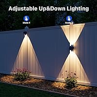 Vista 7 de Paquete de 4 luces de pared alimentadas por energía solar para exteriores arriba y abajo, para montaje en valla, lámparas LED decorativas Blanco