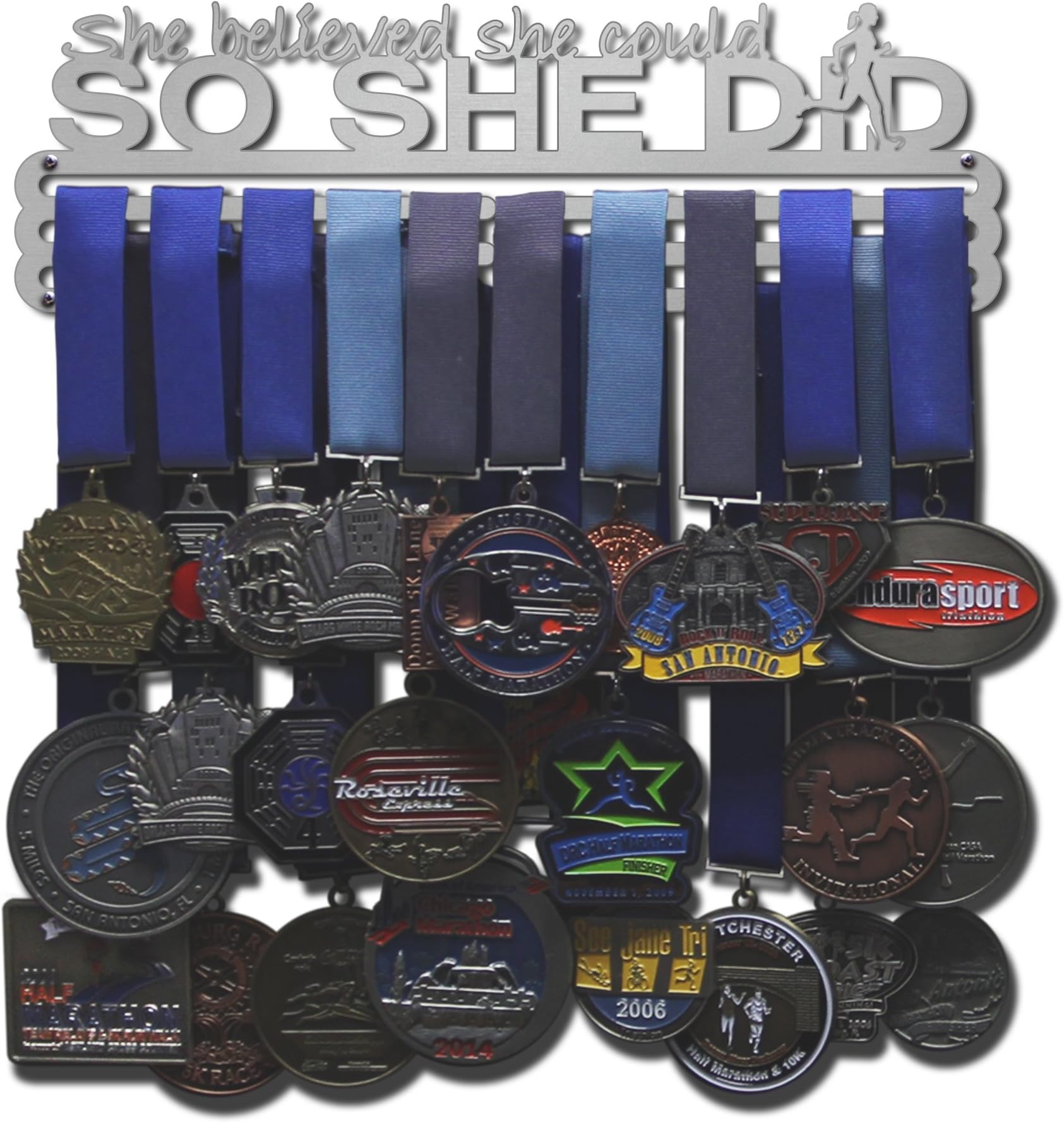 Allied Medal Hangers - She Believed She Could So She Did (Runner Figure): Awards Display Rack Holder - Multiple Size Options Available