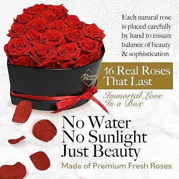 GLAMOUR BOUTIQUE 16 Flower Forever Heart Shape Box, Mothers Day Gift For Mom, Eternal Preserved Roses Gift for Her, Flowers bouquet, For Birthday, Anniversary, Girlfriend - Red