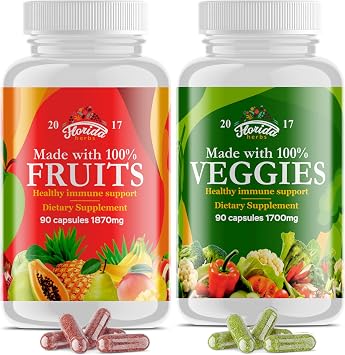 Fruits and Vegetables Supplement - 90 Fruit and 90 Veggie Capsules - Nature Vitamins, Balance of Fruits and Veggies Supports Energy Balance, Soy Free, Vegan Capsules - 90 Count Pack of 2