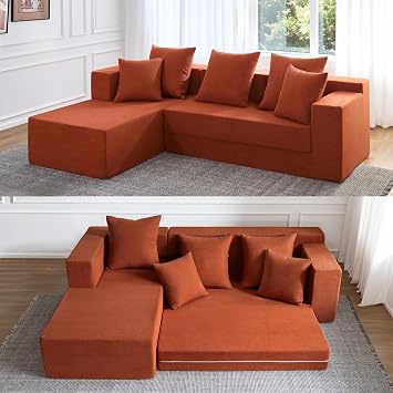 YINIX Modular Sectional Sofa 235cm L Shape, Convertible Cloud Couch with Wide Armrests, Corduroy Boneless Sleeper with Metal Frame, 3 Seater Floor Futon Extra Deep Seat, Non Slip Base, Easy to Clean