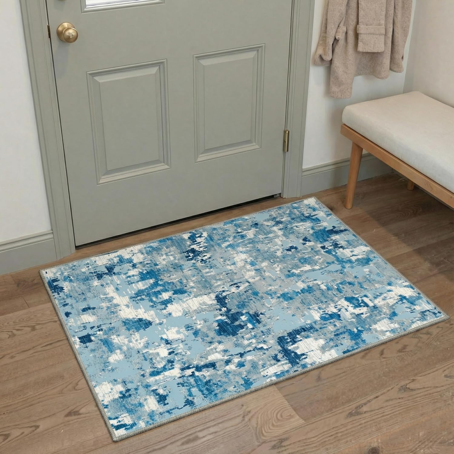 BEIMO 2x3 Rugs for Entryway Entrance Kitchen Bathroom, Machine Washable Rug Modern Abstract Soft Area Rug, Low Pile Indoor Floor Carpet with Non Slip Backing, Dusty Blue