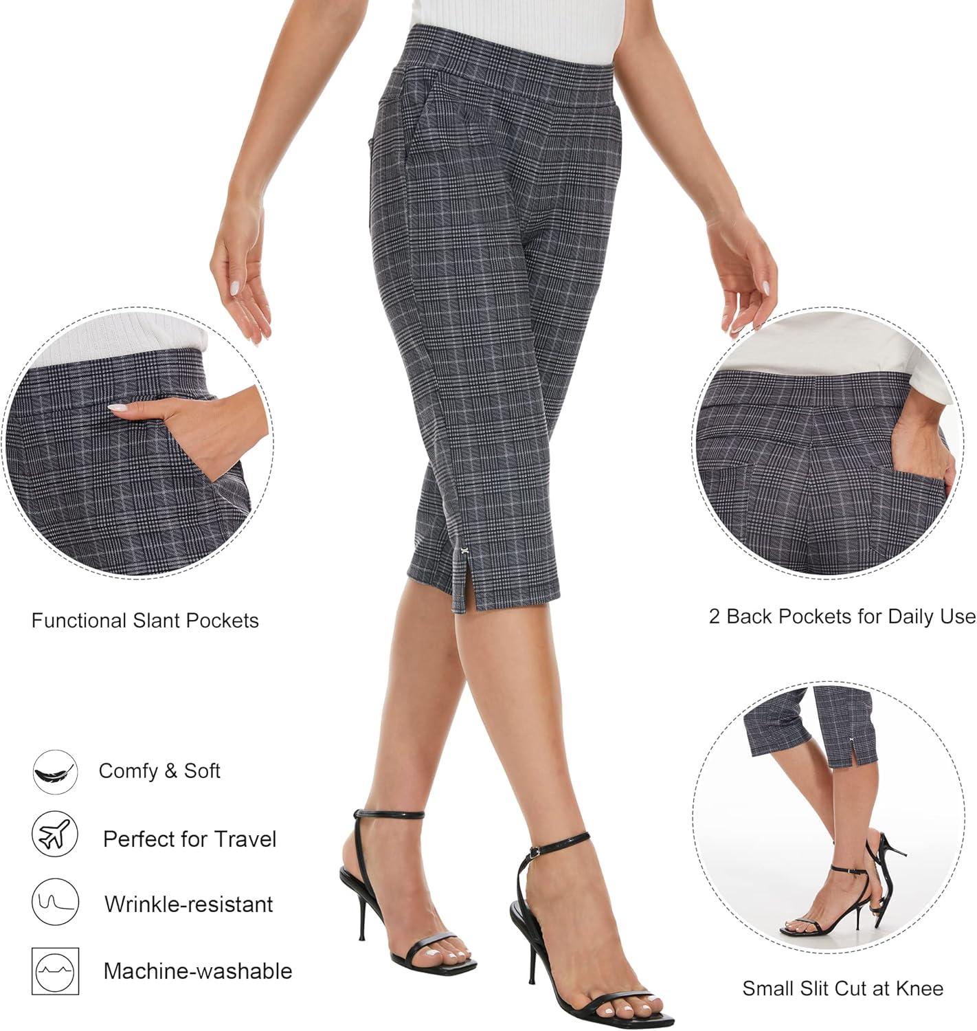 Ginasy Capri Pants for Women Casual Summer Dressy Pull On Stretch High Waisted Crop Work Leggings with Pockets - Image 4