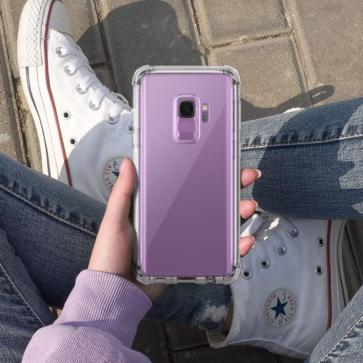 SURITCH Clear Case for Galaxy S9,[Built in Screen Protector][Camera Lens Protection] Full Body Protective Hard Shell+Soft TPU Bumper Shockproof Rugged Cover for Samsung Galaxy S9 5.8" (Clear)