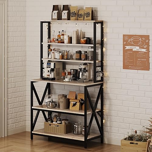 Miniatura 14 de Yaheetech Estante de cocina para panaderos de 6 niveles, mesa de café de 31.5 pulgadas, mueble de horno microondas para espacios pequeños, Marrón