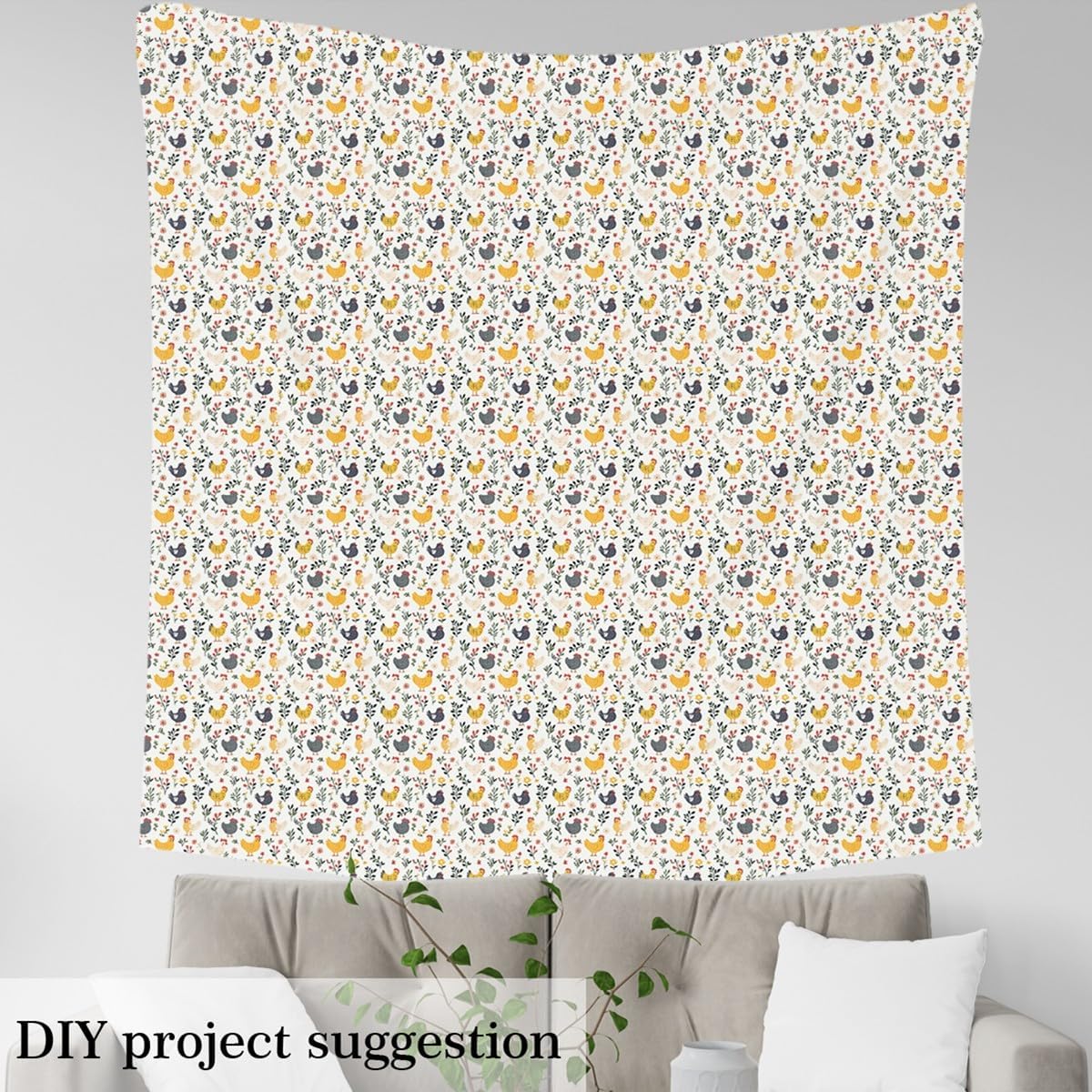 Feelyou Cartoon Chicken Fabric by The Yard Kids 3 Yard Kids Cute Farm Chicken Upholstery Fabric for Chairs Teens Boys Girls Rustic Farmhouse Animal Waterproof Outdoor Fabric White