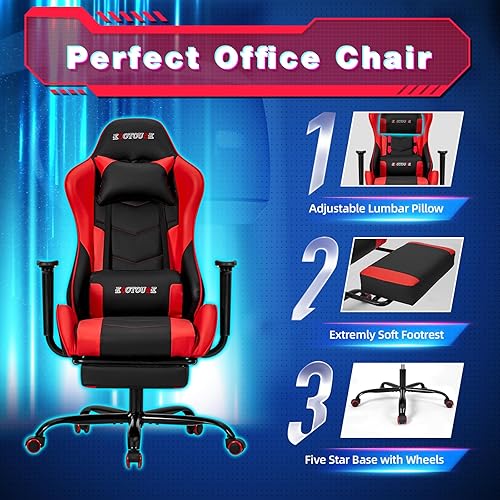 Miniatura 39 de ECOTOUGE - Silla para juegos de PC con reposacabezas y almohada lumbar, silla ergonómica de escritorio de oficina de carreras de piel sintética