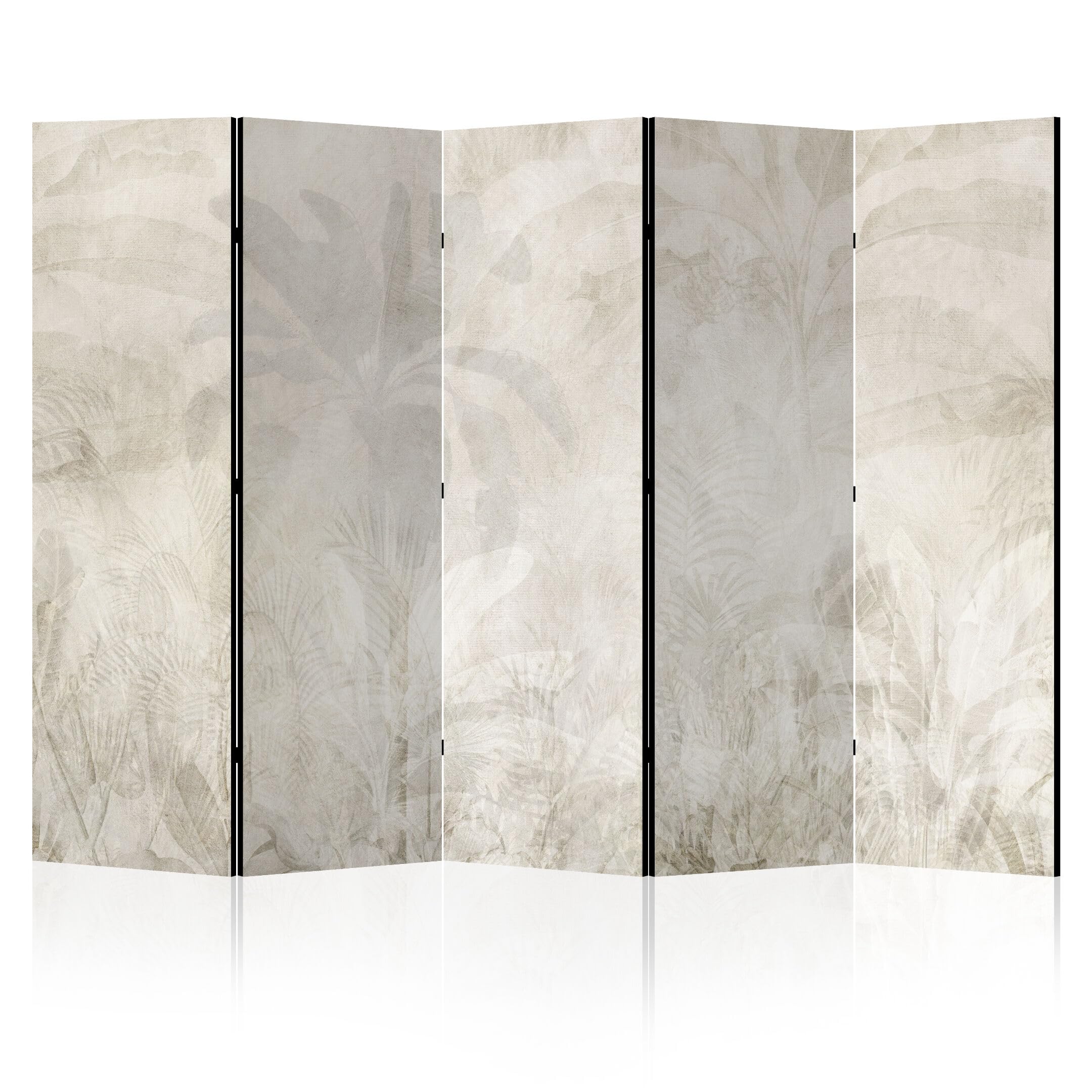 Separe Divisorio Interno Bifacciale - Paravento da Interno 5 Pannelli Divisorio per Ambienti - Divisori per Interni con Motivo Feuilles - 225x172 cm