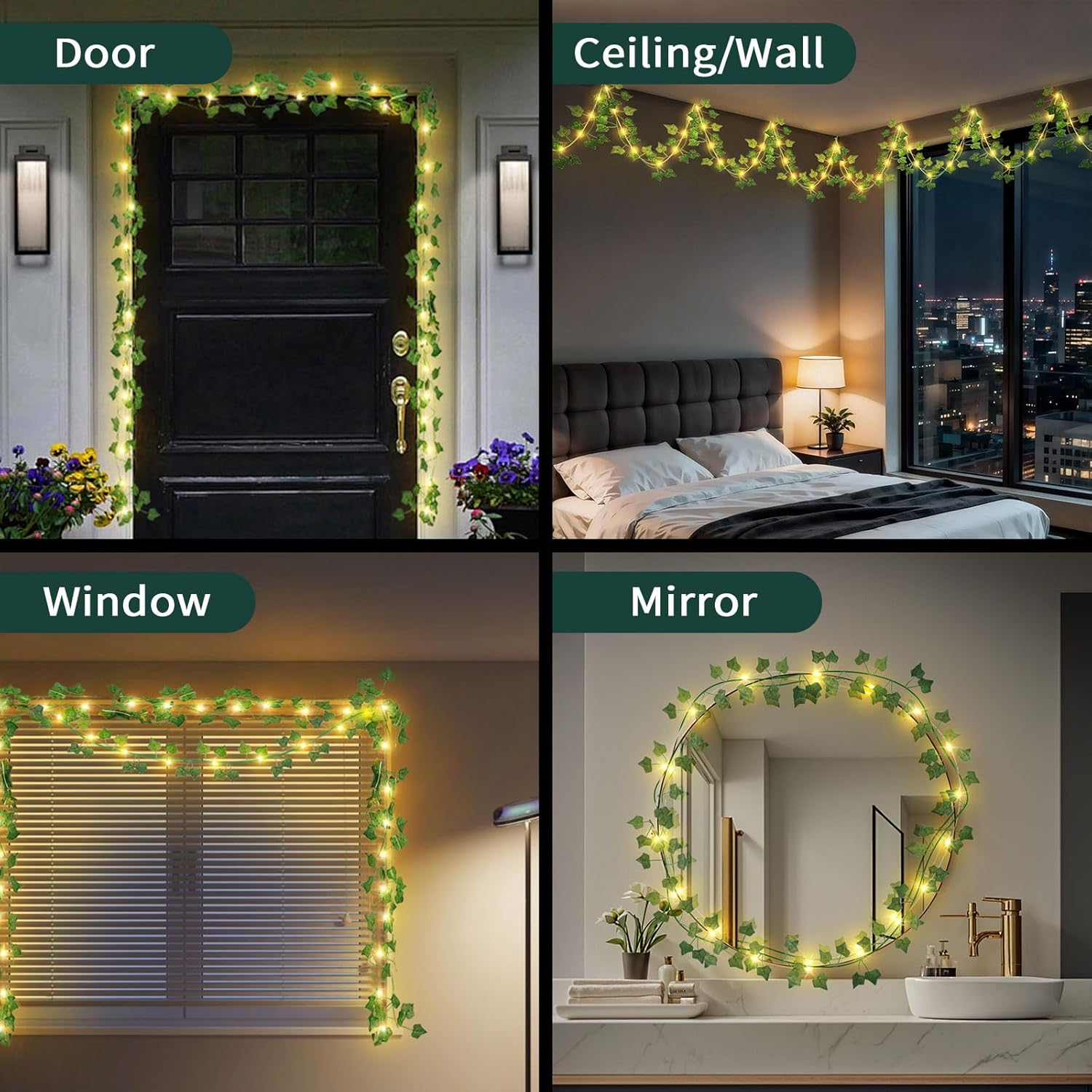 6.56FT Battery Powered(Pre-Installed) Leaf String Lights with Auto Timer, Fake Vines with Fairy Lights, 3 Lights Modes Fake Plant Light, Ivy Light for Wedding Decor, Home Decorations (4 Pack)