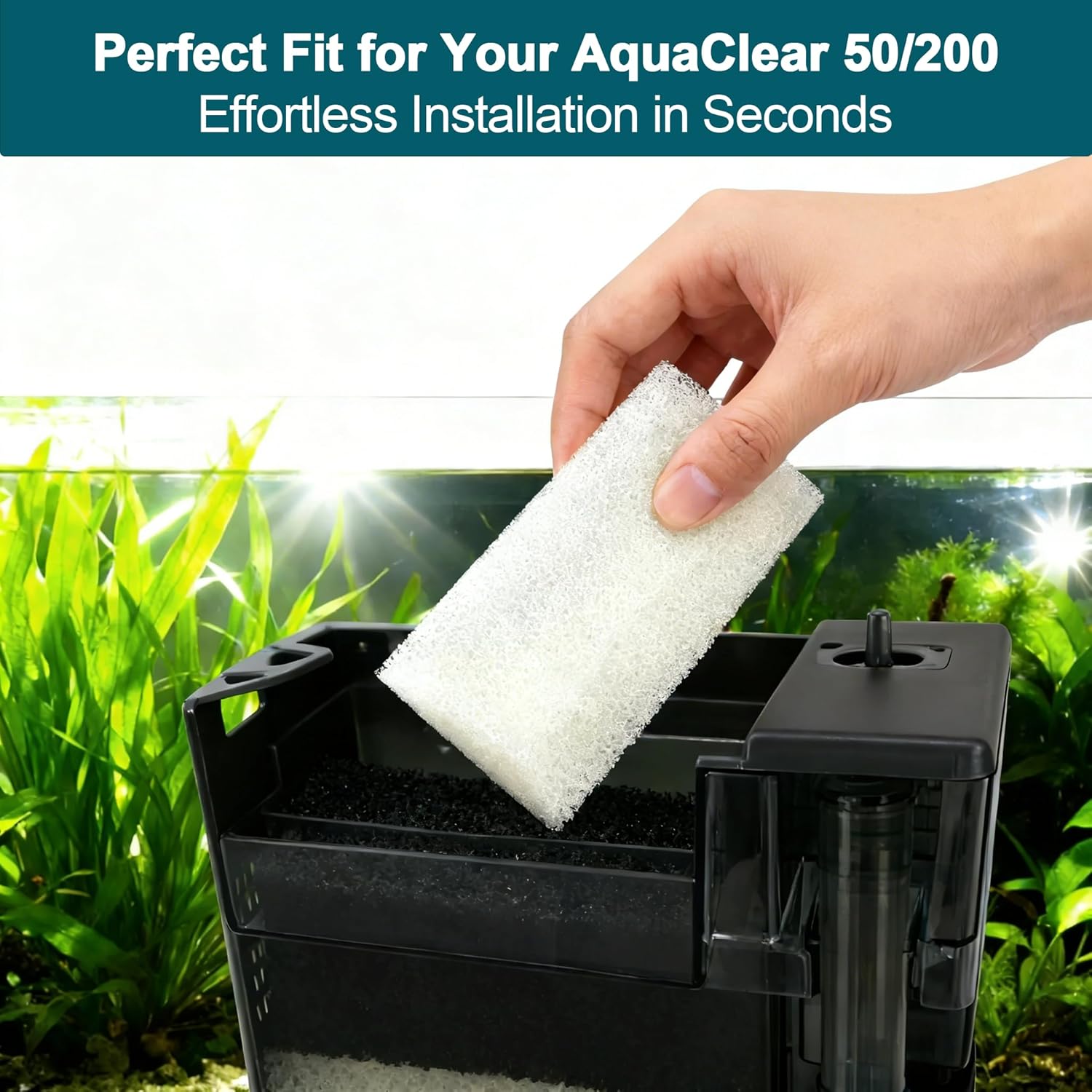 4-Pack Three-Stage Aquarium Filter Maintenance Kit, Compatible with AquaClear 50/200 Power Filter Models, Complete Filtration Media Set for 20- to 50-Gallon Fish Tanks