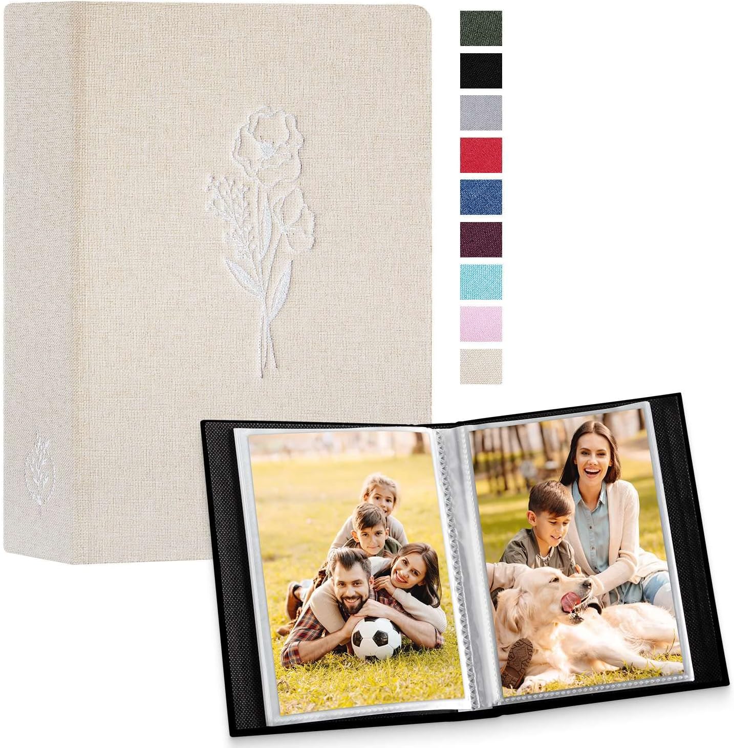Lanpn Small Photo Album 6x4 2 Packs, Each Pack holds 50 Pictures, Slip in Pockets Mini Linen Top Loading Photo Albums for Portrait 10x15cm Picture Beige