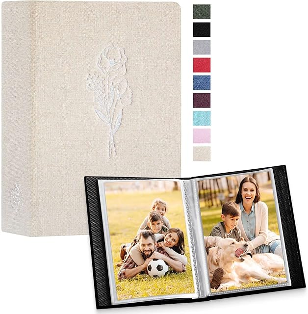 Lanpn Mały album na zdjęcia, każde opakowanie mieści 50 zdjęć, wsuwane od góry, lniany, pomieści tylko zdjęcia portretowe w rozmiarze 10 x 15 cm, 2 szt., beżowy