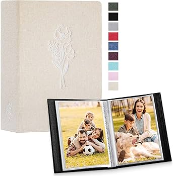 Lanpn 6x4 Fotoalbum, klein, kan 100 foto's bevatten, insteekvakjes, linnen omslag, alleen voor portretfoto's van 10 x 15 cm, 2 stuks, grijs