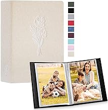 Lanpn Linen Slip-In Album for Portrait Format Photos, Pictures, 100 Pockets for 10 x 15 cm Photos, 2 Pack, Small, Mini, Beige