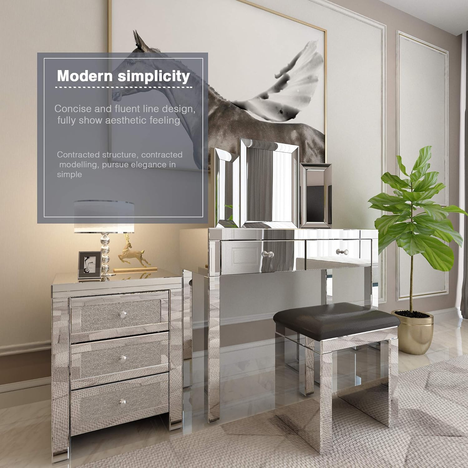 Best Deal Product Mecor Mirrored Makeup Dressing Table w/Tri-fold Mirror&Cushioned Stool Silver Vanity Table Set with 2 Drawers Modern Writing Desk for Bedroom Bathroom Home Office 🛒 Flash Sale Mecor Mirrored Makeup Dressing Table w/Tri-fold Mirror&Cushioned Stool Silver Vanity Table Set with 2 Drawers Modern Writing Desk for Bedroom Bathroom Home Office