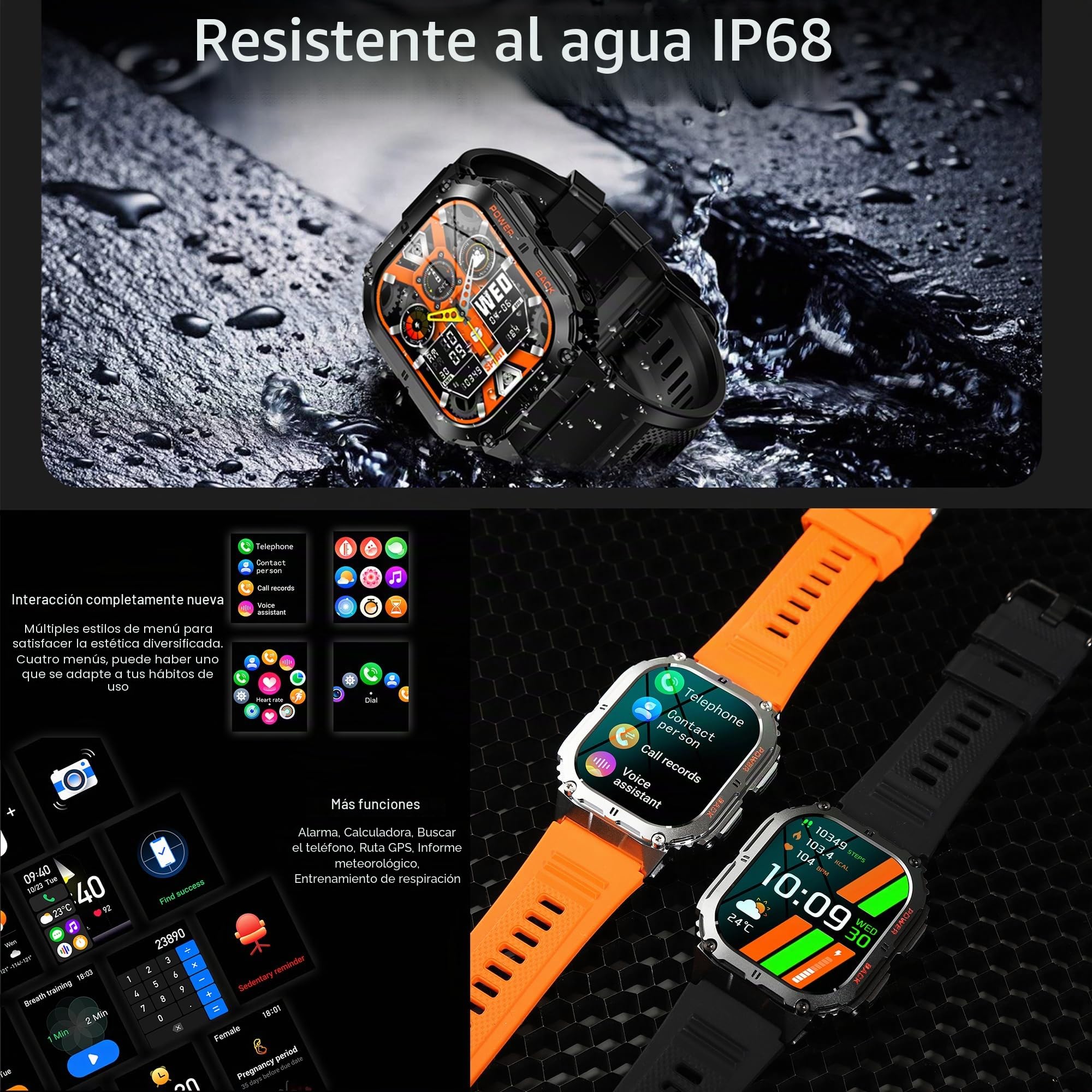 Reloj Inteligente Hombre con Llamada Bluetooth/Marcación, 1,96" AMOLED Smartwatch 5ATM con 123 Modos de Deportes, Pulsómetro, Calorías, Monitor de Sueño, Actividad Inteligente para Android iOS (Plata)