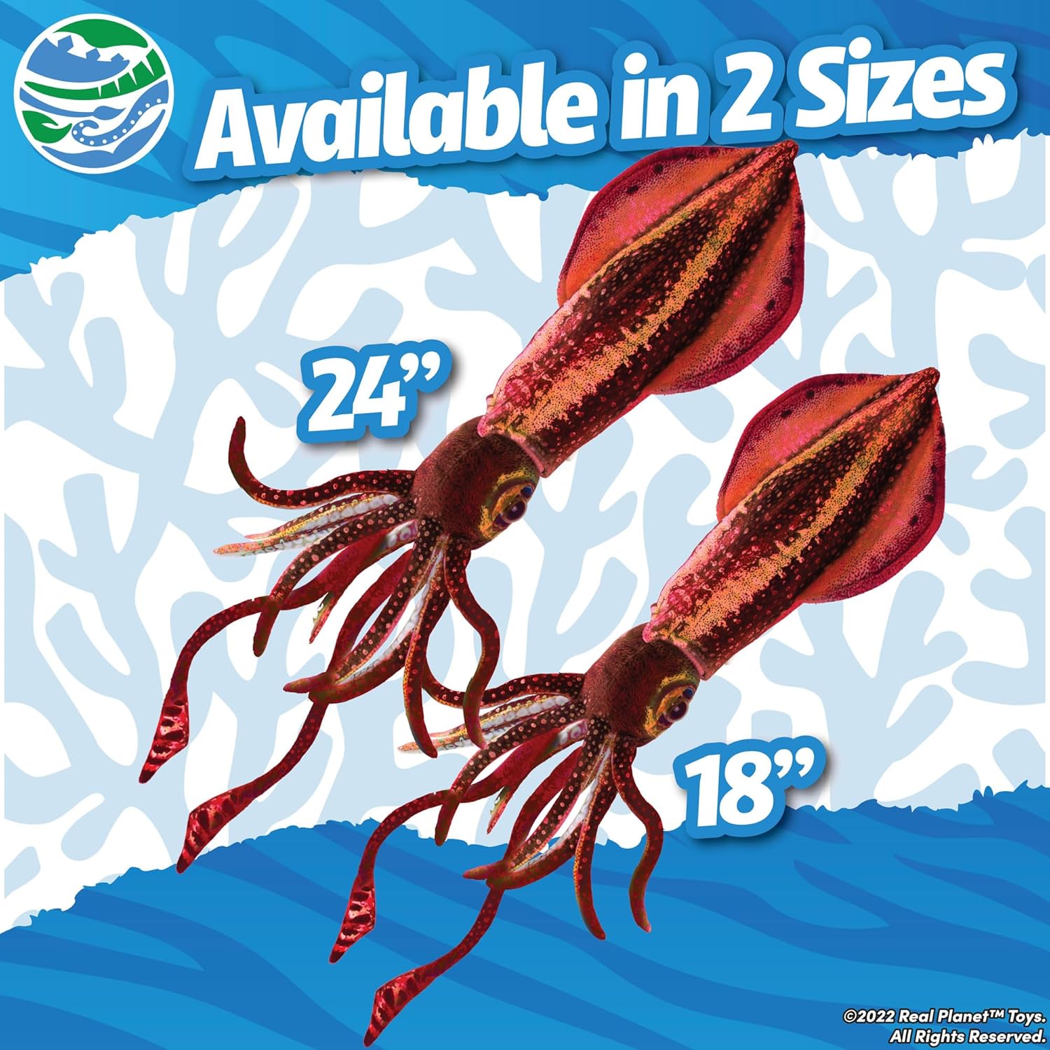 Real Planet 18" Squid Stuffed Animal - Realistic Stuffed Animals, Sea Animal Plushies, Squid Plush Toys for Kids, Wild Ocean Creatures, Gifts for Kids (Red)