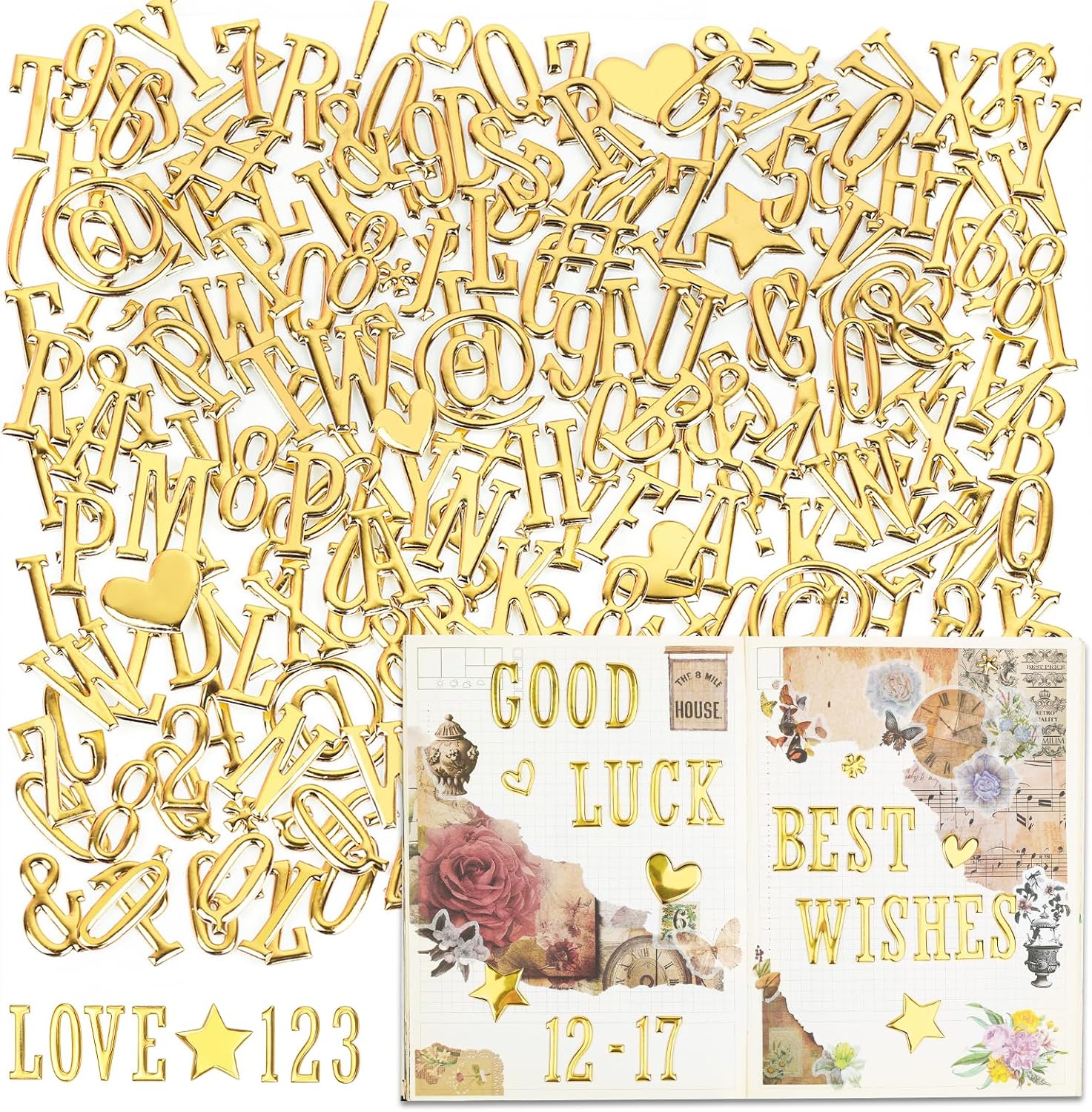 306pcs Gold Letter Stickers, Puffy Scrapbook Alphabet Sticker