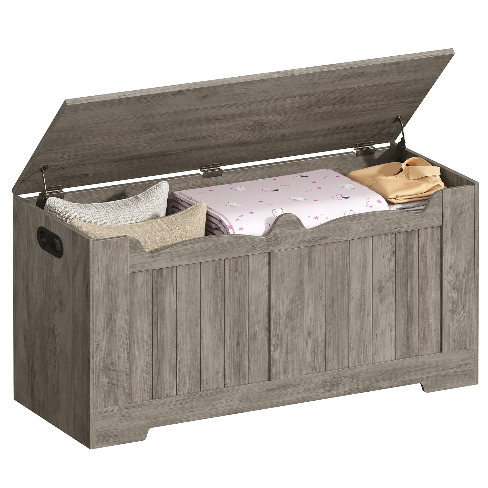 Hzuaneri Truhenbank mit Stauraum, Sitzbank mit Stauraum, Sitztruhe mit 2 Stabilen Scharnieren, Aufbewahrungsschrank, 40 x 100 x 48 cm, für Flur, Schlafzimmer, Wohnzimmer, Helles Elfenbein SB01005X