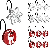 Vista 9 de Sunlit Ganchos de cortina de ducha con diseño de reno blanco, anillos de cortina de ducha rojos, resina, decoración de baño de invierno, paquete