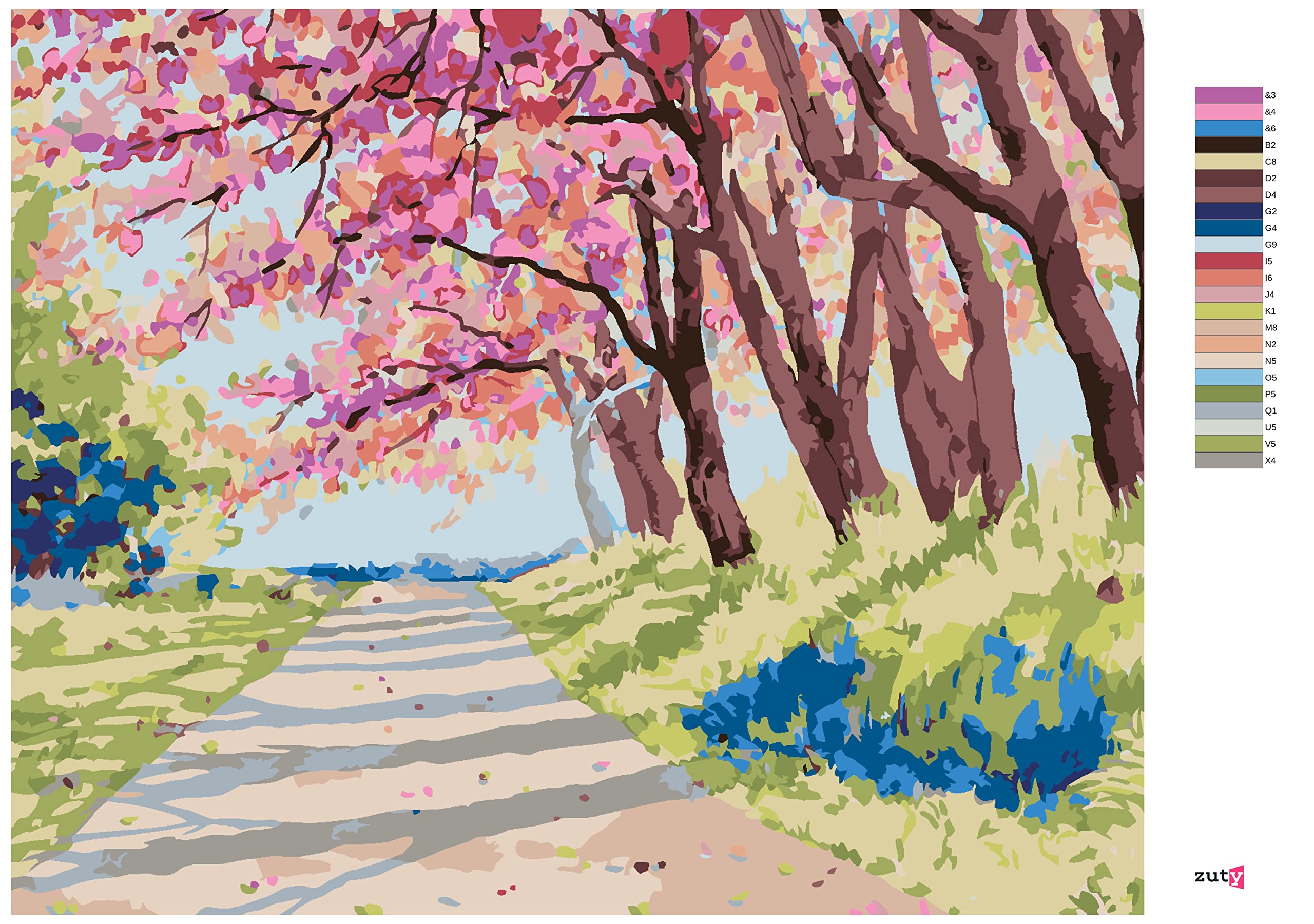 Malen nach Zahlen - LANDSCHAFT MIT HIMALAYA-KIRSCHEN 80x100 cm ohne Keilrahmen