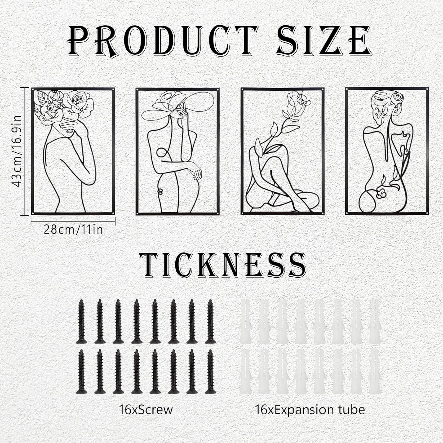 CXRYLZ 4PCS Mental Wall Art Decor, Framed Modern Wall Decor, Aesthetic Wall Decorations, Abstract Flower Line Drawing Artworks, Minimalist Wall Art for Women, Bedroom, Living Room, Bathroom (Black) 3 81FfeiKOqgL. AC SL1500