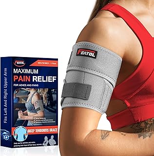 FEATOL Bicep Tendonitis Brace Compression Sleeve Support, Upper Arm Brace Tricep Bicep Support Bands for Men and Women, Arm Wrap Pain Relief for Muscle Strains and Inflammation(Gray, Large)