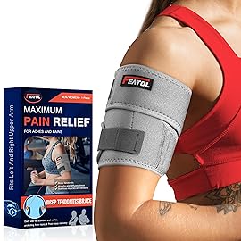 FEATOL Bicep Tendonitis Brace Compression Sleeve Support, Upper Arm Brace Tricep Bicep Support Bands for Men and Women, Arm Wrap Pain Relief for Muscle Strains and Inflammation(Gray, Small)