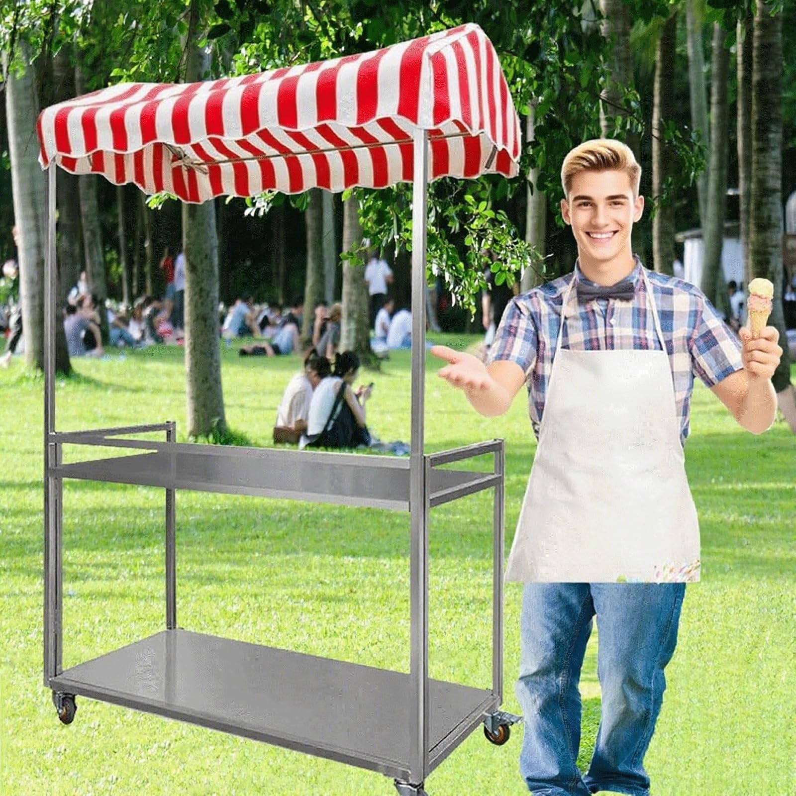 LJYKBFL Foldable Vending Cart for Ice Cream and Hot Dogs, Lightweight Market Trolley