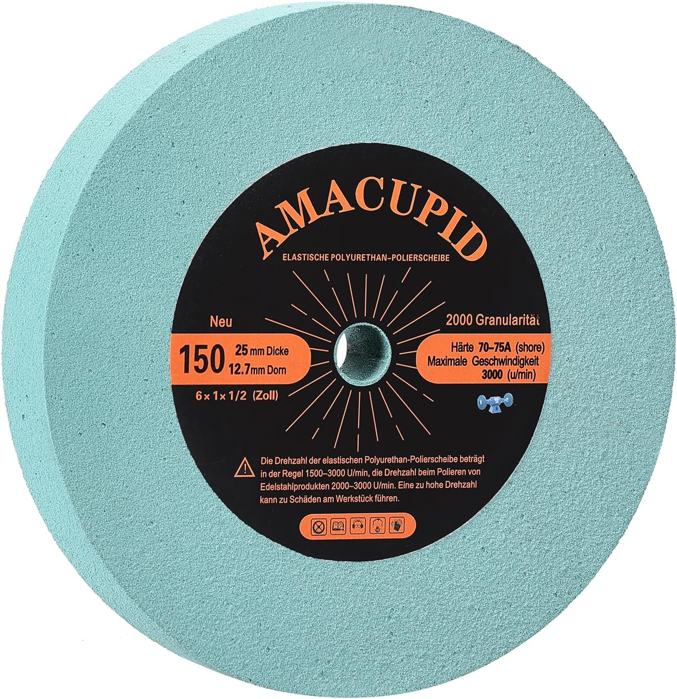 Elastic Polyurethane Buffing Wheels 6 Inch 2000 Grit. For Mirror Polished Stainless Steel, Copper etc. Silicon Carbide Abrasive. For Bench Grinder Polishing Machine. 1/2 Inch Arbor