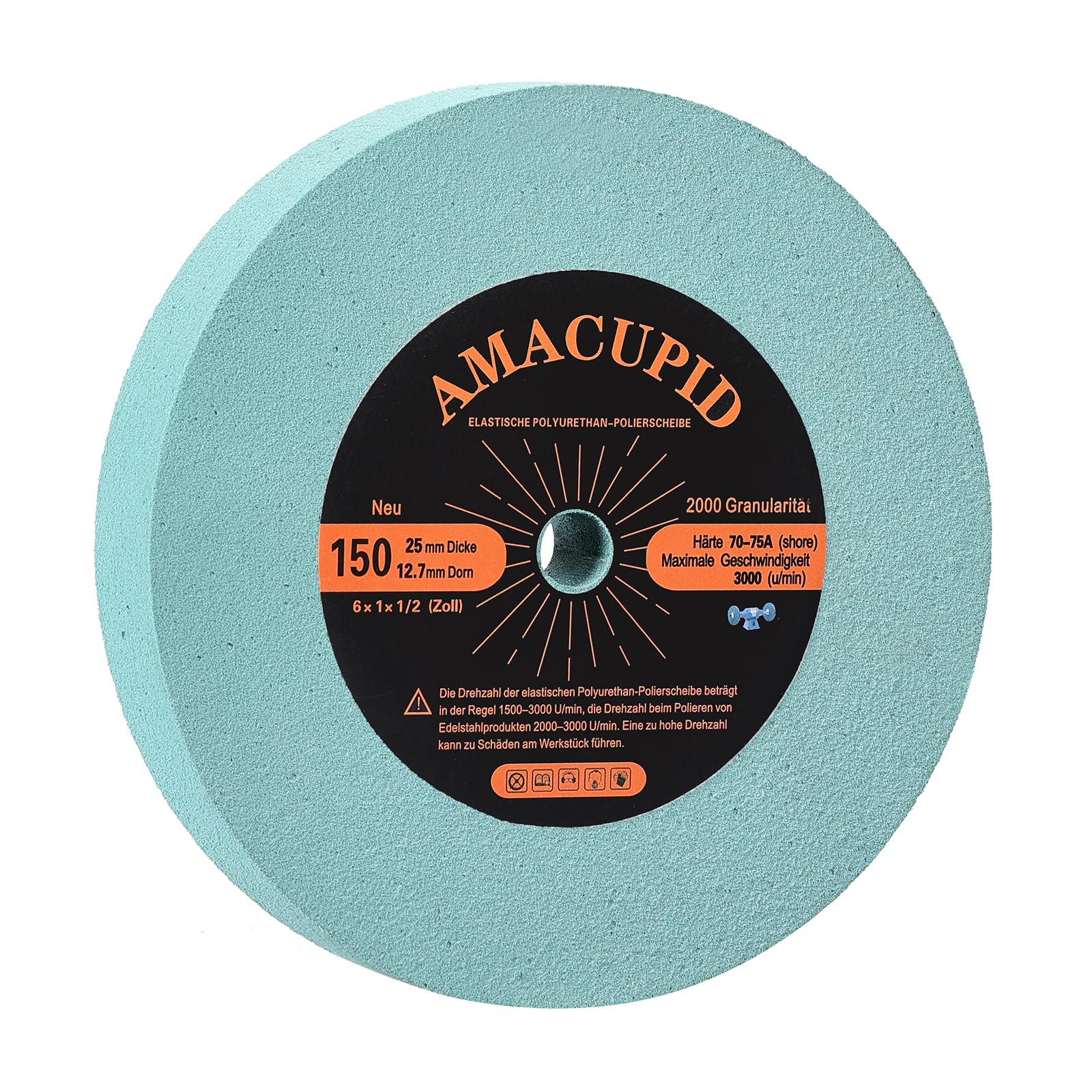 Elastic Polyurethane Buffing Wheels 6 Inch 2000 Grit. for Mirror Polished Stainless Steel, Copper etc. Silicon Carbide Abrasive. for Bench Grinder Polishing Machine. 1/2 Inch Arbor